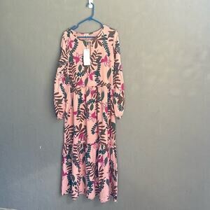 Organic cotton, long‎ sleeve floral dress size small oversized pink